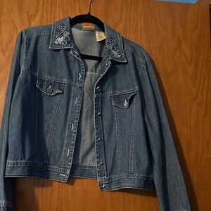 Classic Blue Denim Jacket with Embroidered Collar